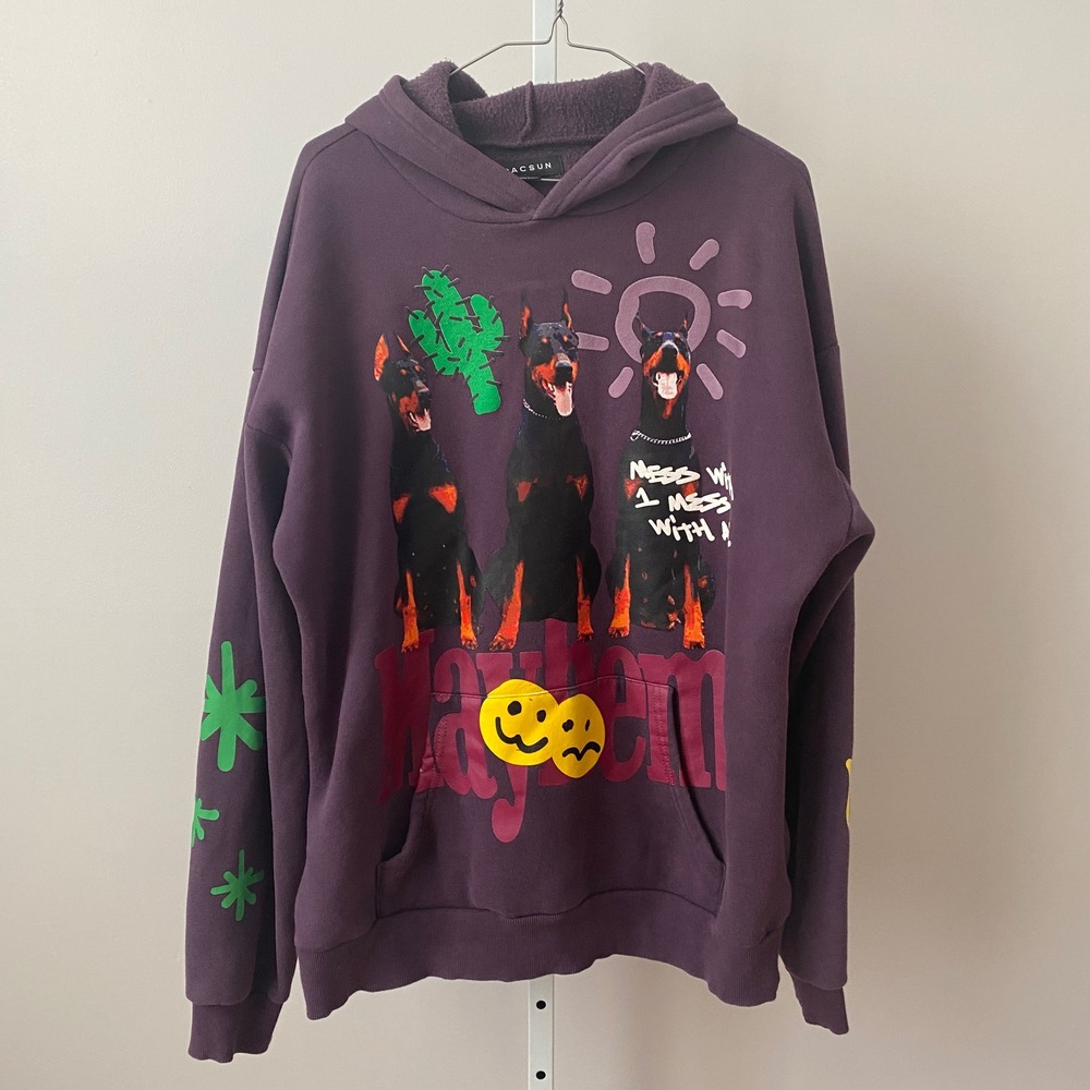Pacsun sz L  Purple Mayhem Doberman Graphic Hoodie streetwear
